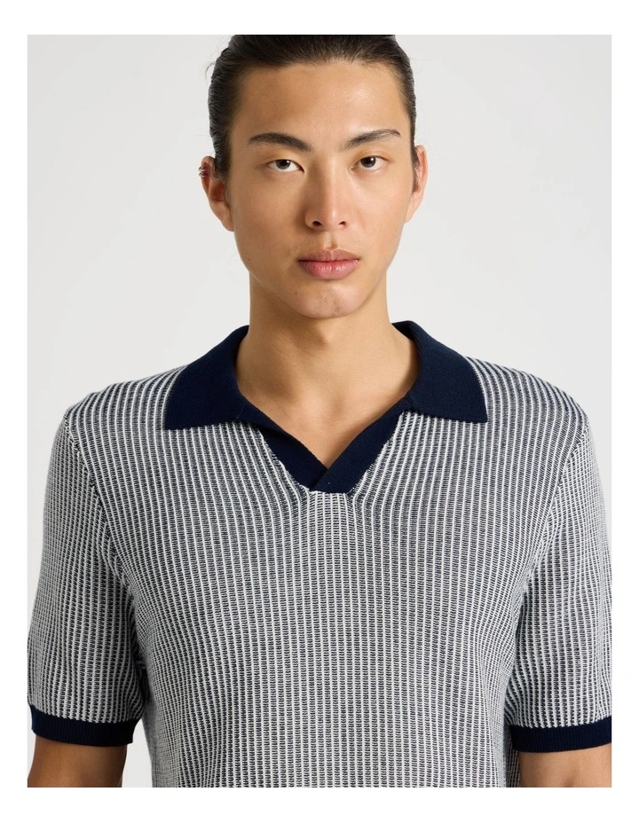 Short Sleeve Striped Polo in Navy image 6