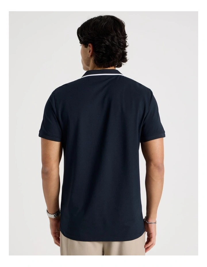 Contrast Tipping Open Collar Short Sleeve Polo in Navy image 6