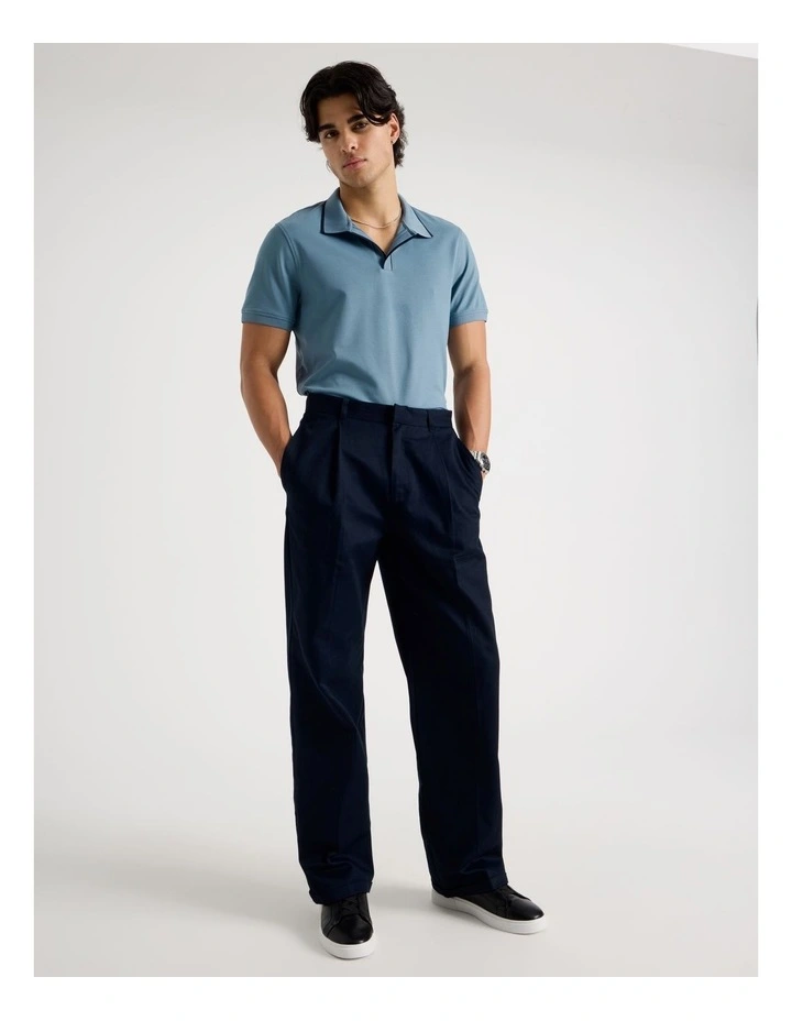 Contrast Tipping Open Collar Short Sleeve Polo in Blue image 2