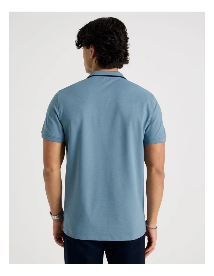 Contrast Tipping Open Collar Short Sleeve Polo in Blue image 5