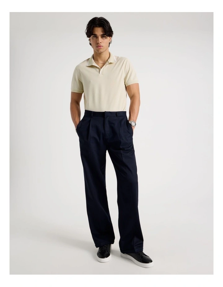 Contrast Tipping Open Collar Short Sleeve Polo in Sand image 2