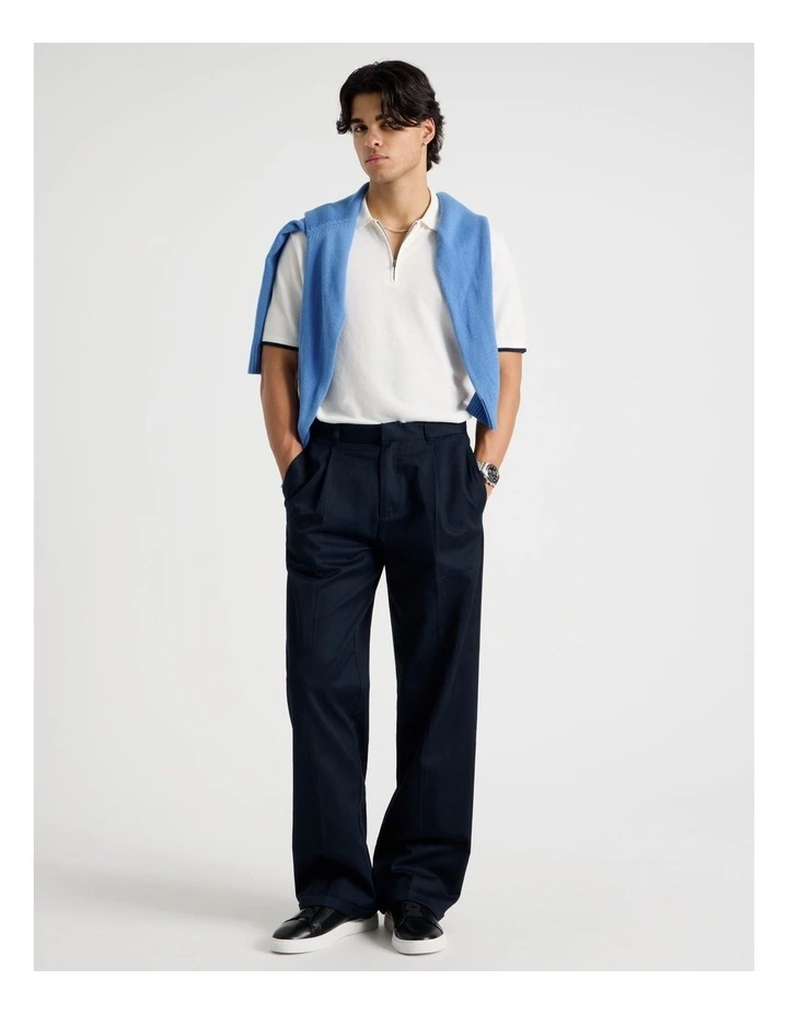 Cotton Silk Blend Zip Short Sleeve Polo in Ecru image 2