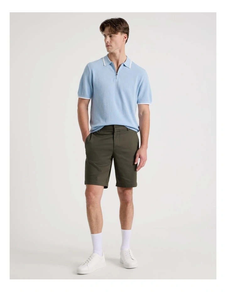 Cotton Silk Blend Zip Short Sleeve Polo in Light Blue image 4