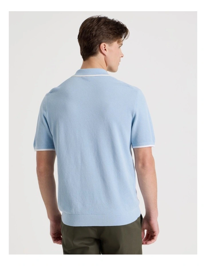 Cotton Silk Blend Zip Short Sleeve Polo in Light Blue image 6