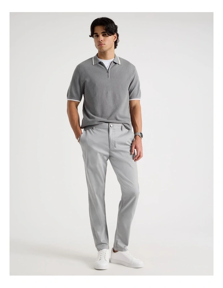 Cotton Silk Blend Zip Short Sleeve Polo in Grey image 2