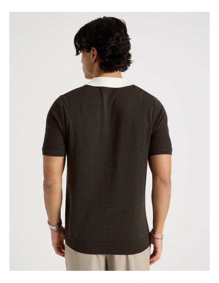 Textured Knit Short Sleeve Polo in Chocolate image 6