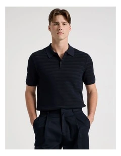Textured Knit Short Sleeve Polo in Navy