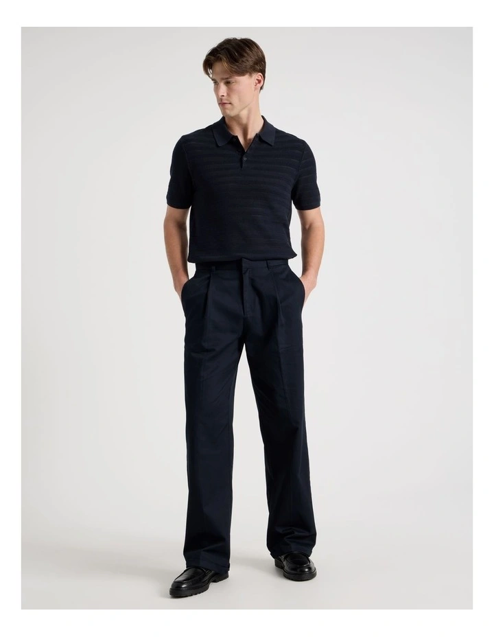 Textured Knit Short Sleeve Polo in Navy image 4