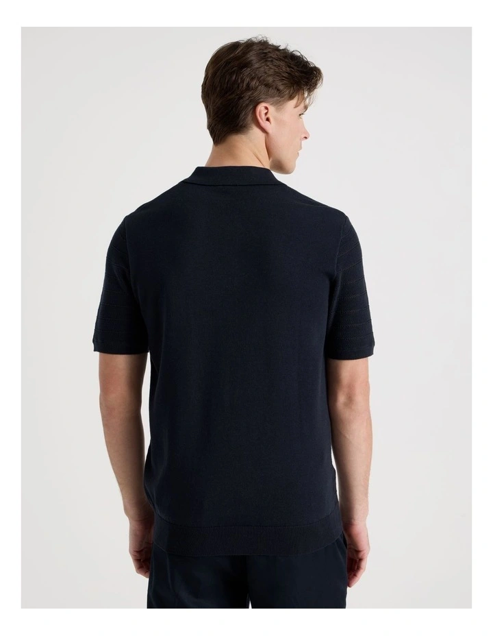 Textured Knit Short Sleeve Polo in Navy image 6