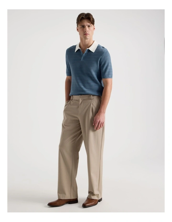 Textured Knit Short Sleeve Polo in Mid Blues image 2