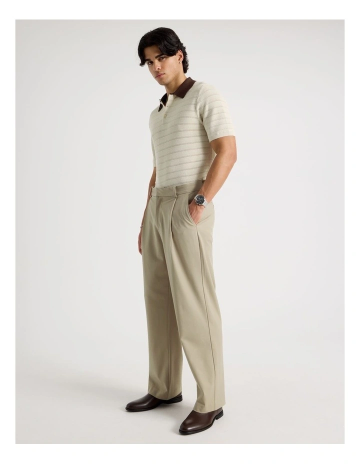Textured Knit Short Sleeve Polo in Ecru image 2