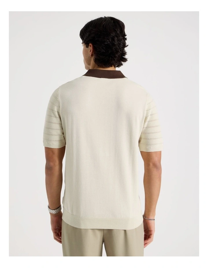 Textured Knit Short Sleeve Polo in Ecru image 5