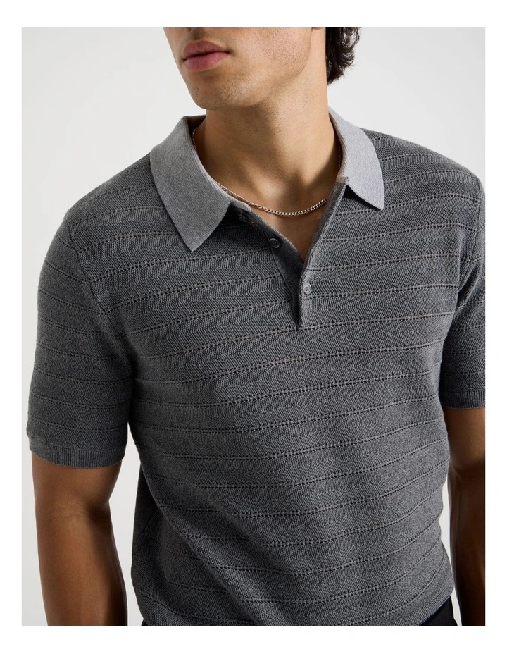 Textured Knit Short Sleeve Polo in Charcoal image 2