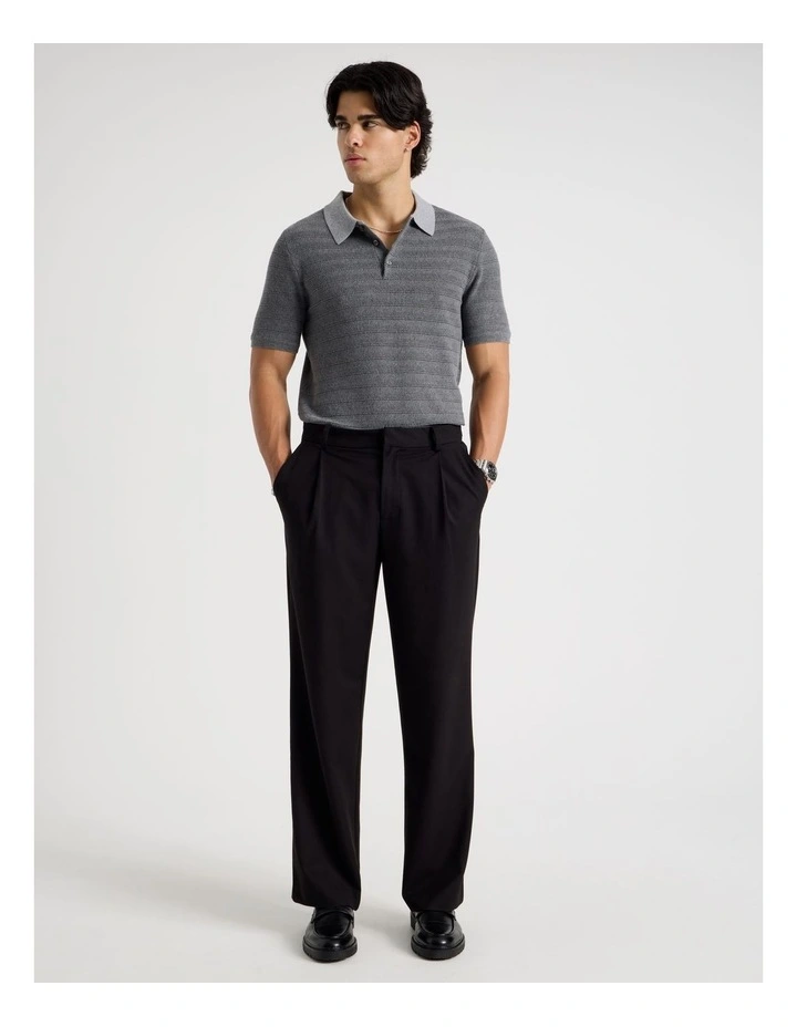 Textured Knit Short Sleeve Polo in Charcoal image 3