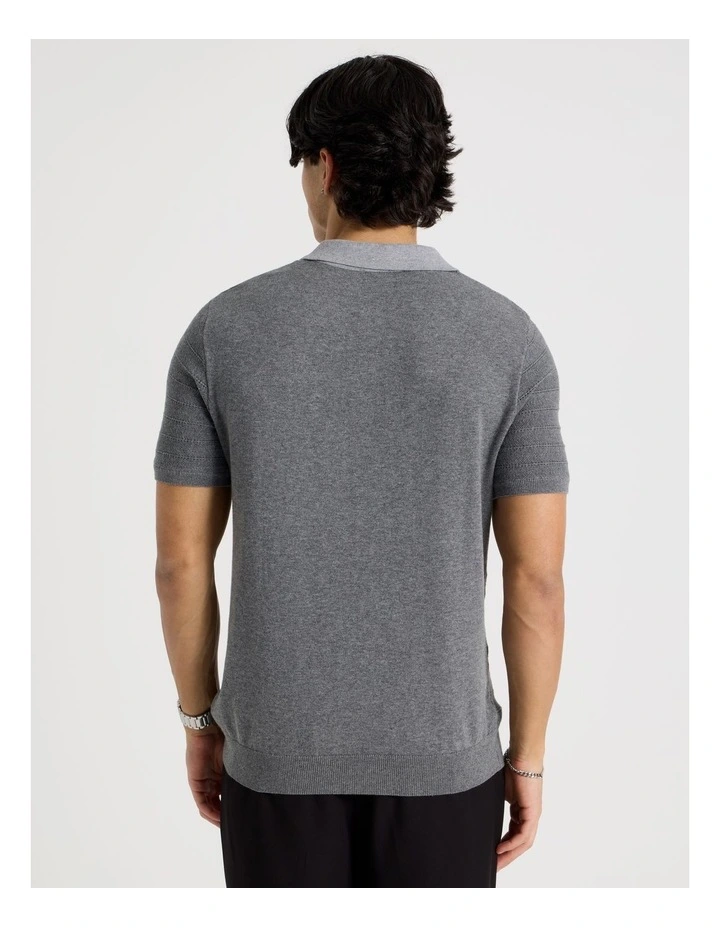Textured Knit Short Sleeve Polo in Charcoal image 6