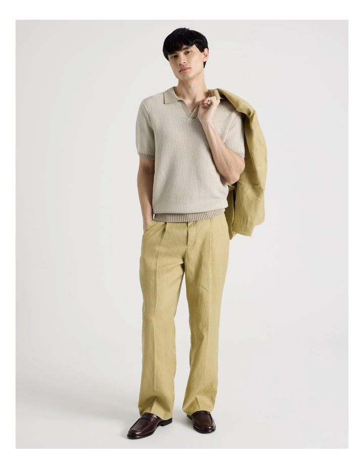Geo Stitch Open Collar Knit Polo in Stone image 2