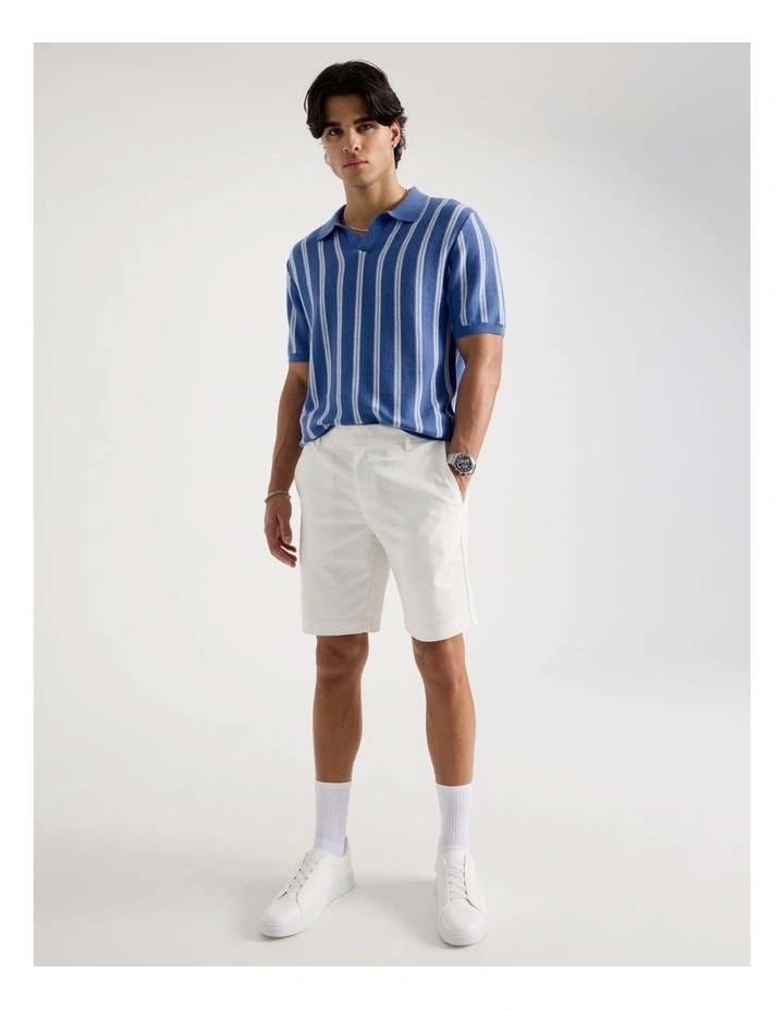 Textured Stripe Open Collar Polo in Blue image 2