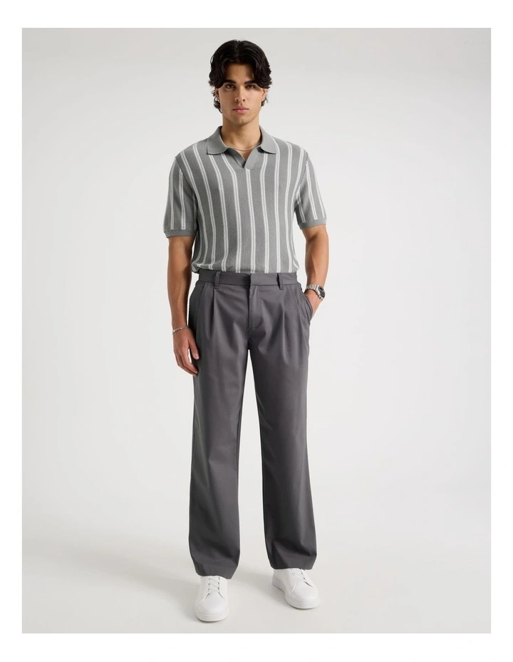 Textured Stripe Open Collar Polo in Grey image 3