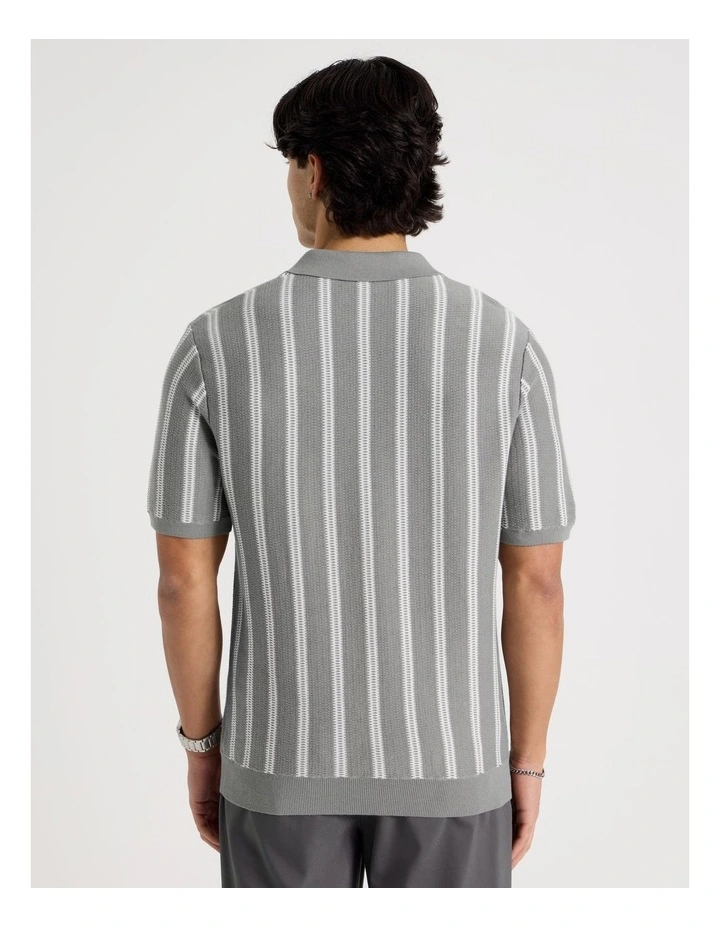 Textured Stripe Open Collar Polo in Grey image 6