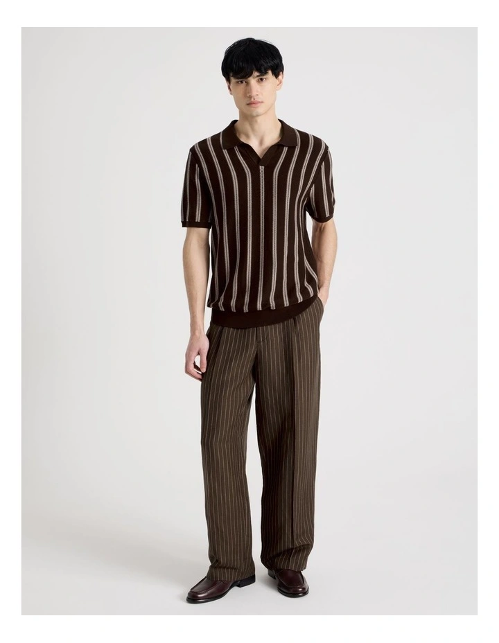 Textured Stripe Open Collar Polo in Chocolate image 2