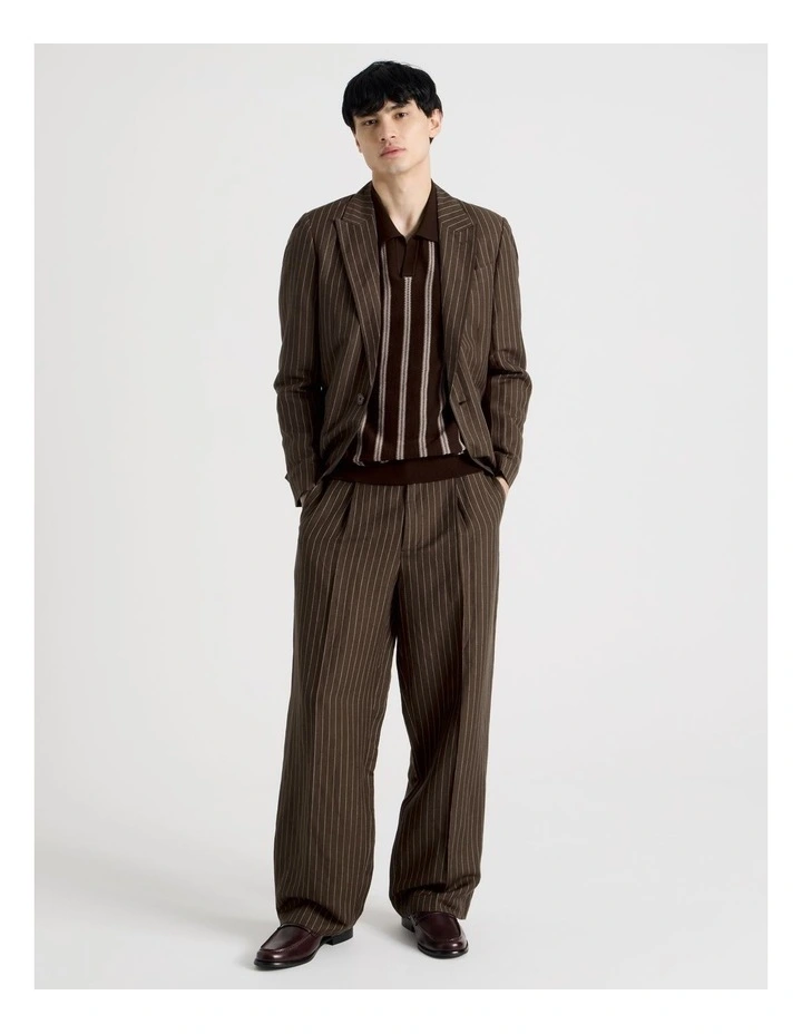 Textured Stripe Open Collar Polo in Chocolate image 7
