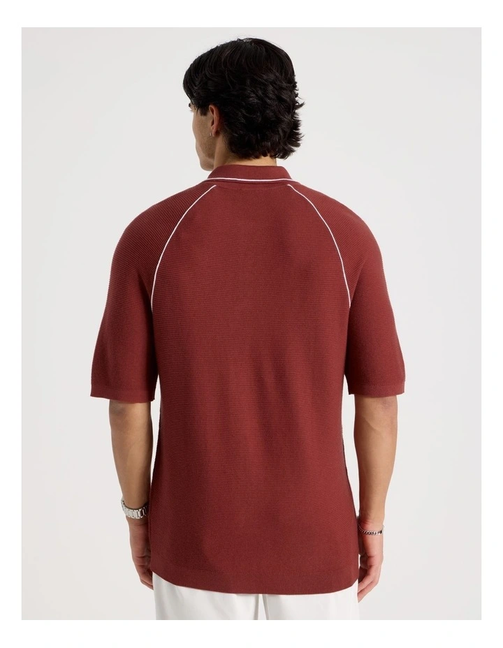 Seam Detail Zip Polo in Rust image 6