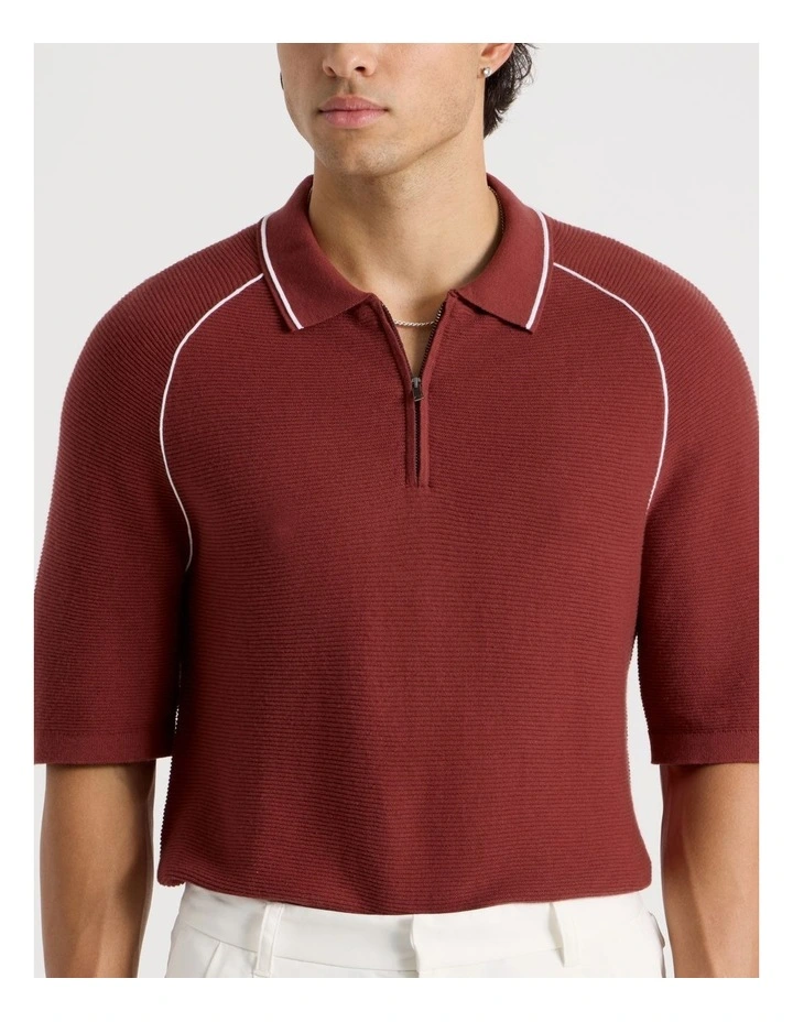 Seam Detail Zip Polo in Rust image 7