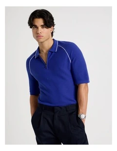 Seam Detail Zip Polo in Cobalt