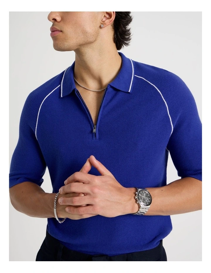 Seam Detail Zip Polo in Cobalt image 3