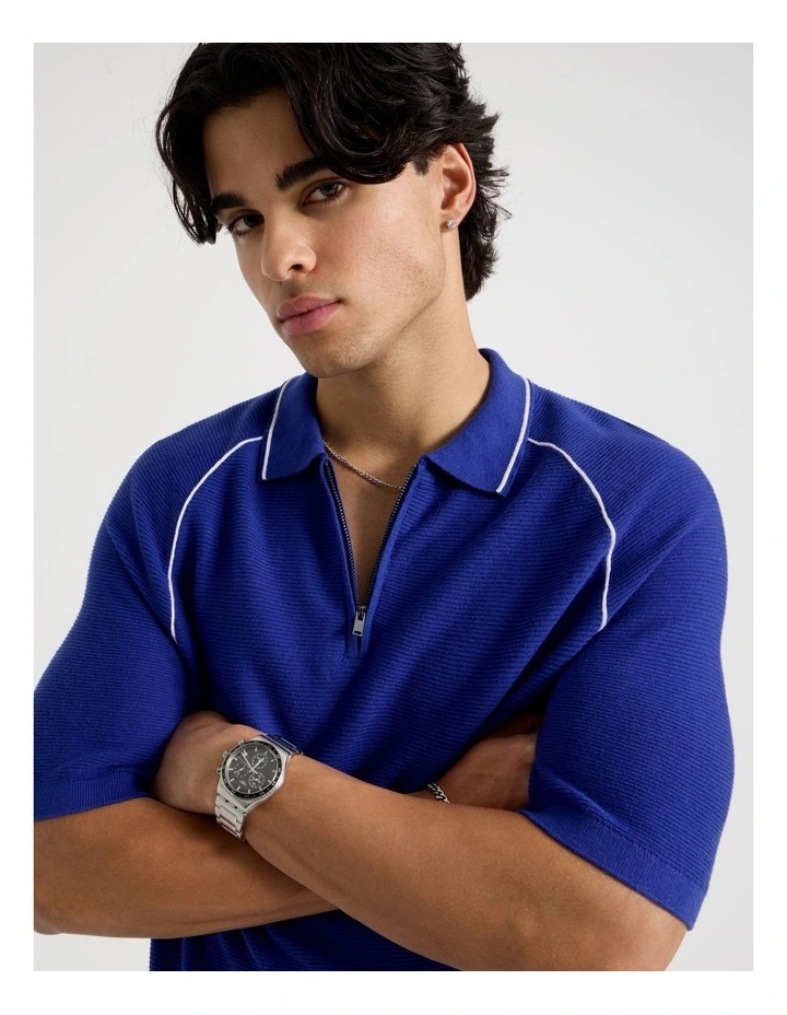 Seam Detail Zip Polo in Cobalt image 4