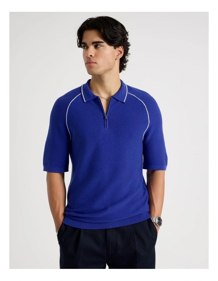 Seam Detail Zip Polo in Cobalt image 5