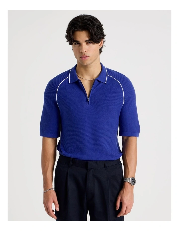 Seam Detail Zip Polo in Cobalt image 7