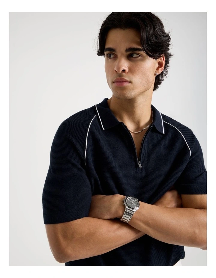 Seam Detail Zip Polo in Navy image 2