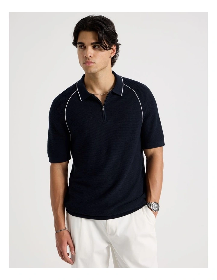 Seam Detail Zip Polo in Navy image 5