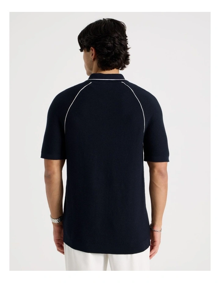 Seam Detail Zip Polo in Navy image 6