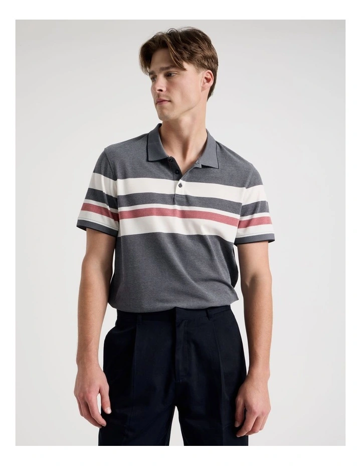 Jersey Chest Stripe Polo in Navy image 1