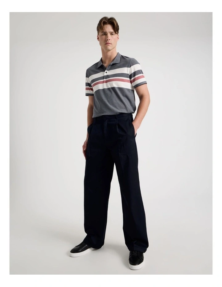 Jersey Chest Stripe Polo in Navy image 2