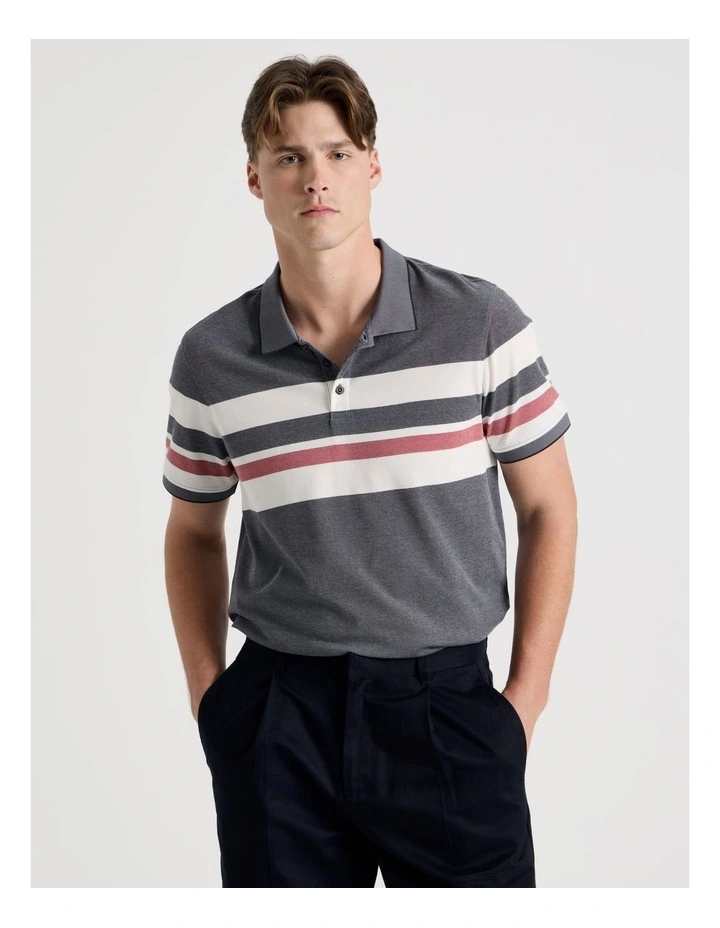 Jersey Chest Stripe Polo in Navy image 3