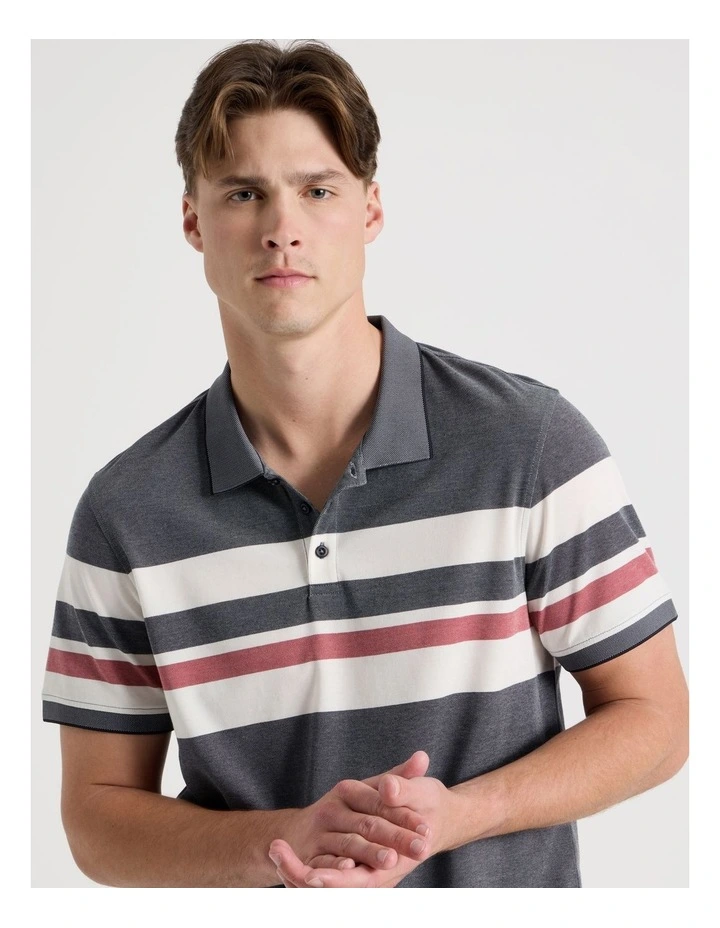 Jersey Chest Stripe Polo in Navy image 4
