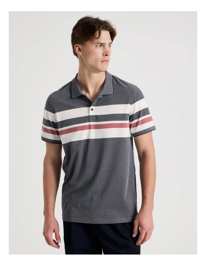 Jersey Chest Stripe Polo in Navy image 5