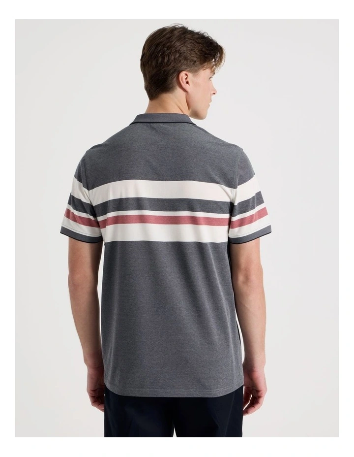 Jersey Chest Stripe Polo in Navy image 6