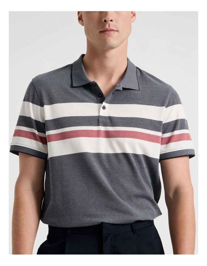Jersey Chest Stripe Polo in Navy image 7