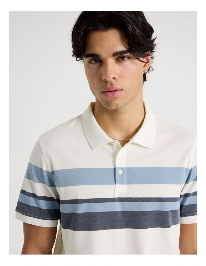 Jersey Chest Stripe Polo in Ecru image 2