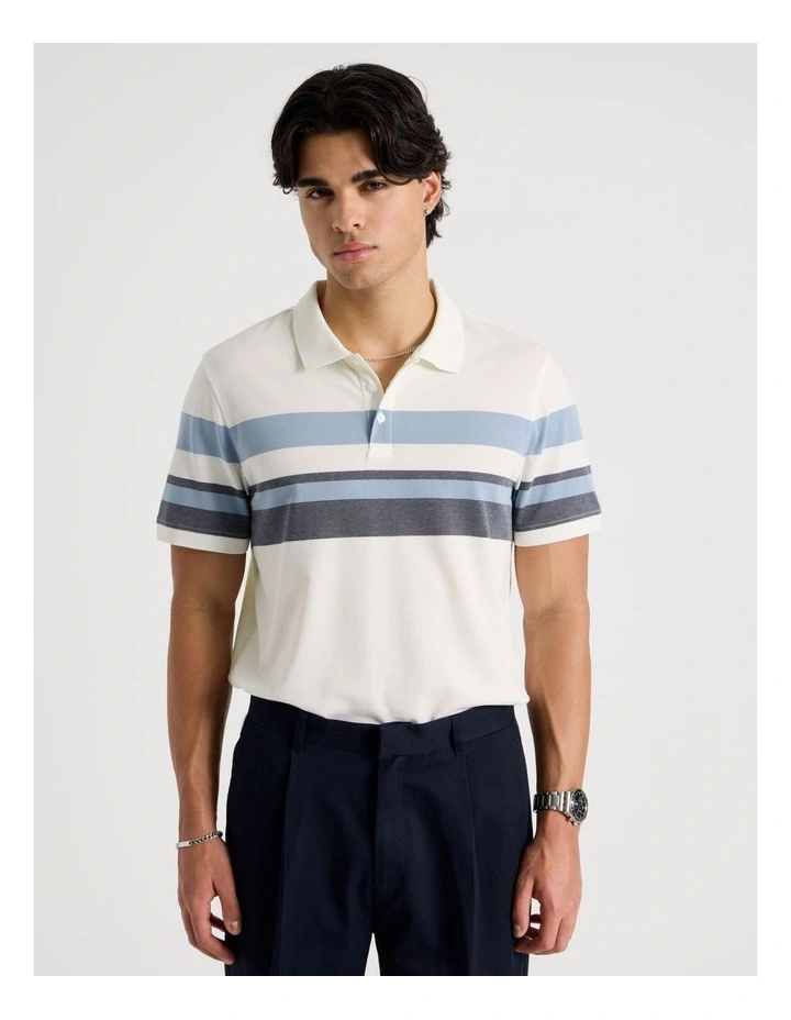 Jersey Chest Stripe Polo in Ecru image 4