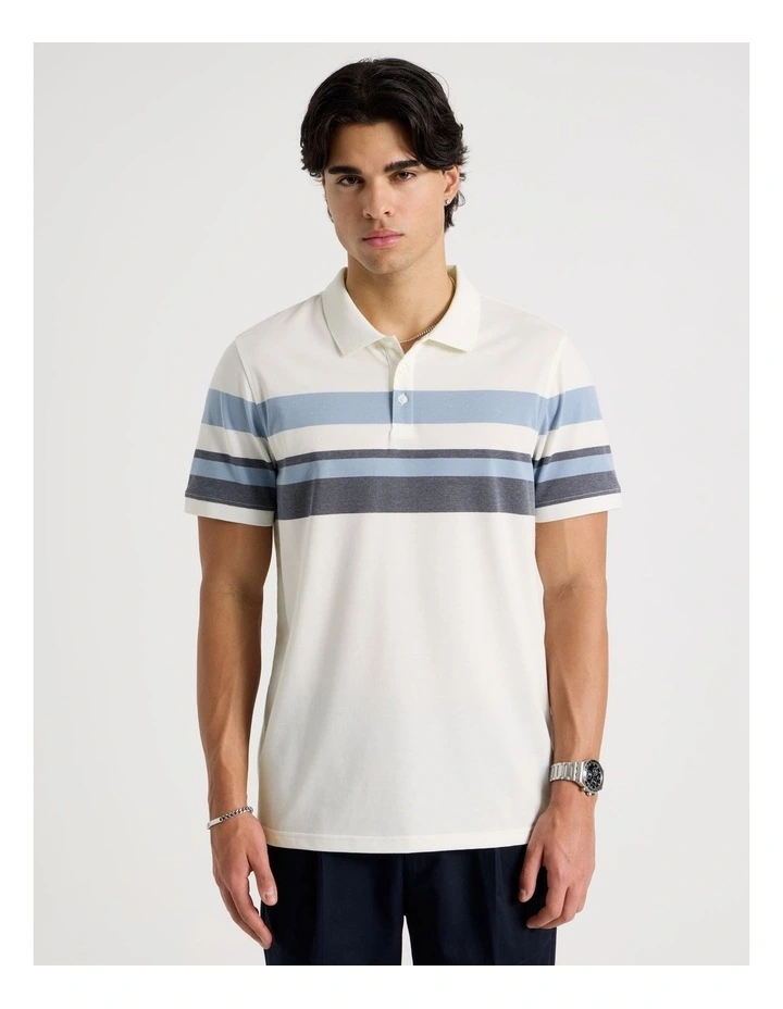 Jersey Chest Stripe Polo in Ecru image 6