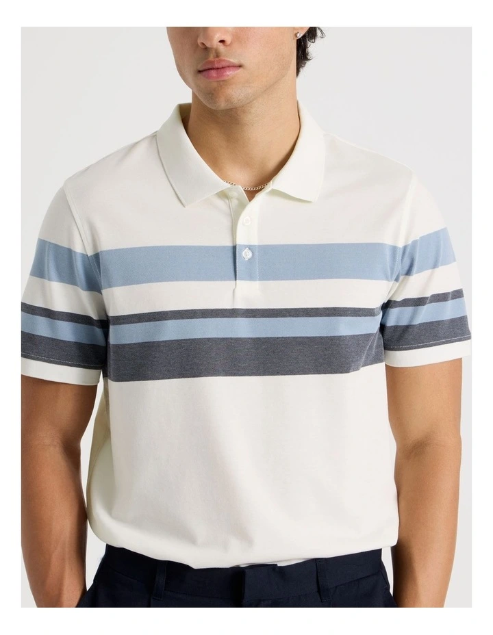 Jersey Chest Stripe Polo in Ecru image 7
