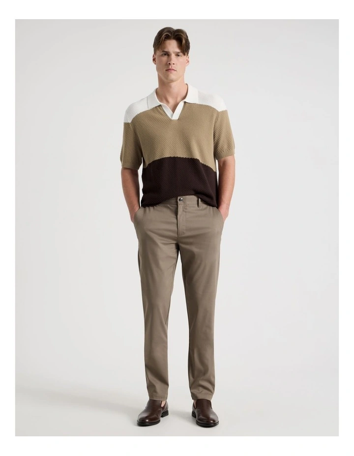 Textured Colourblock Knit Polo in Sand image 2