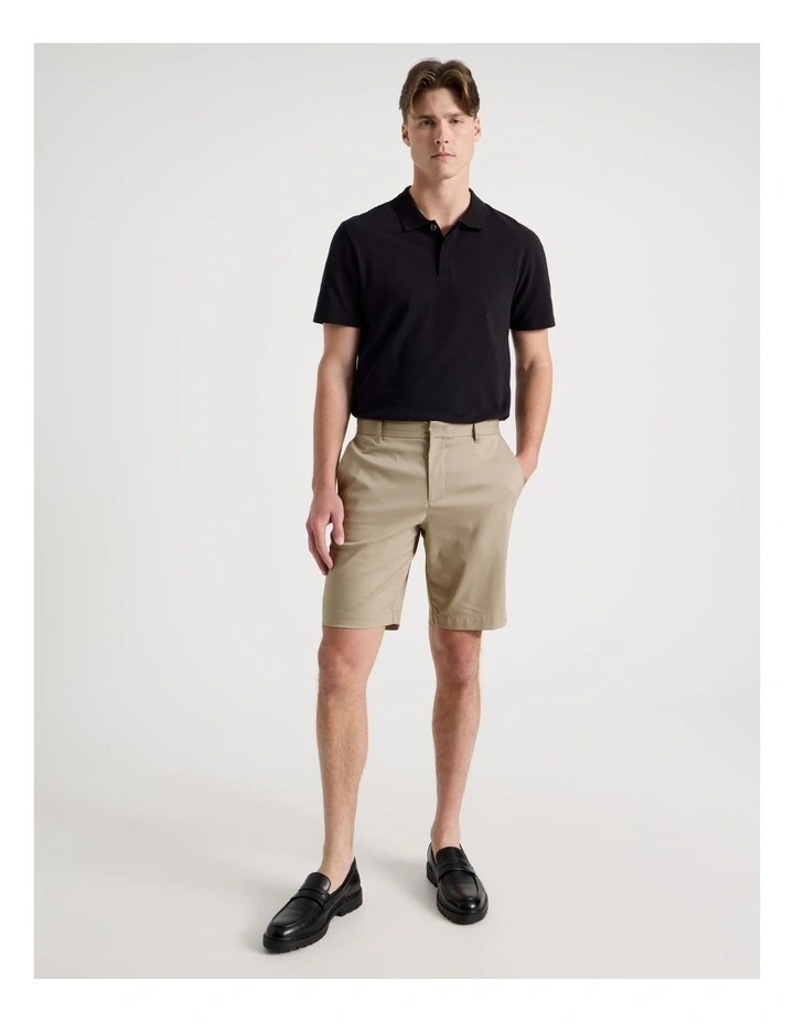 Rib Knit Collar Short Sleeve Polo in Black image 2