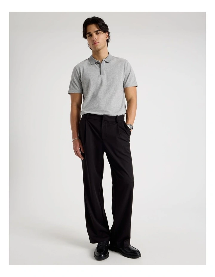 Rib Knit Collar Short Sleeve Polo in Light Grey image 2