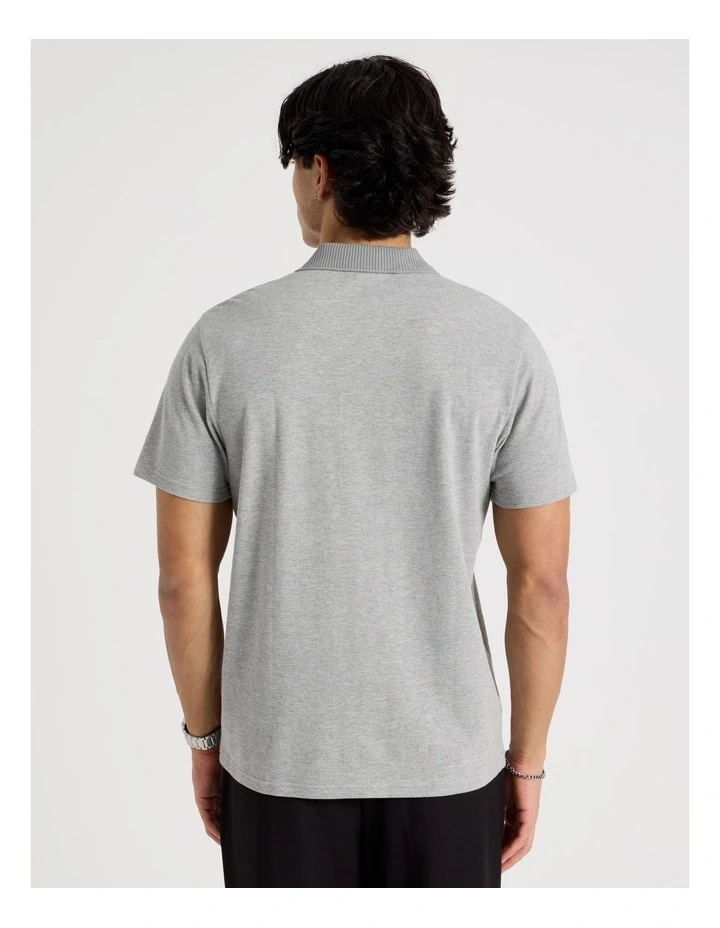 Rib Knit Collar Short Sleeve Polo in Light Grey image 6